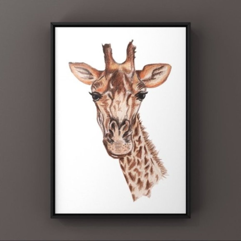Watercolor Giraffe face brown tan black art print